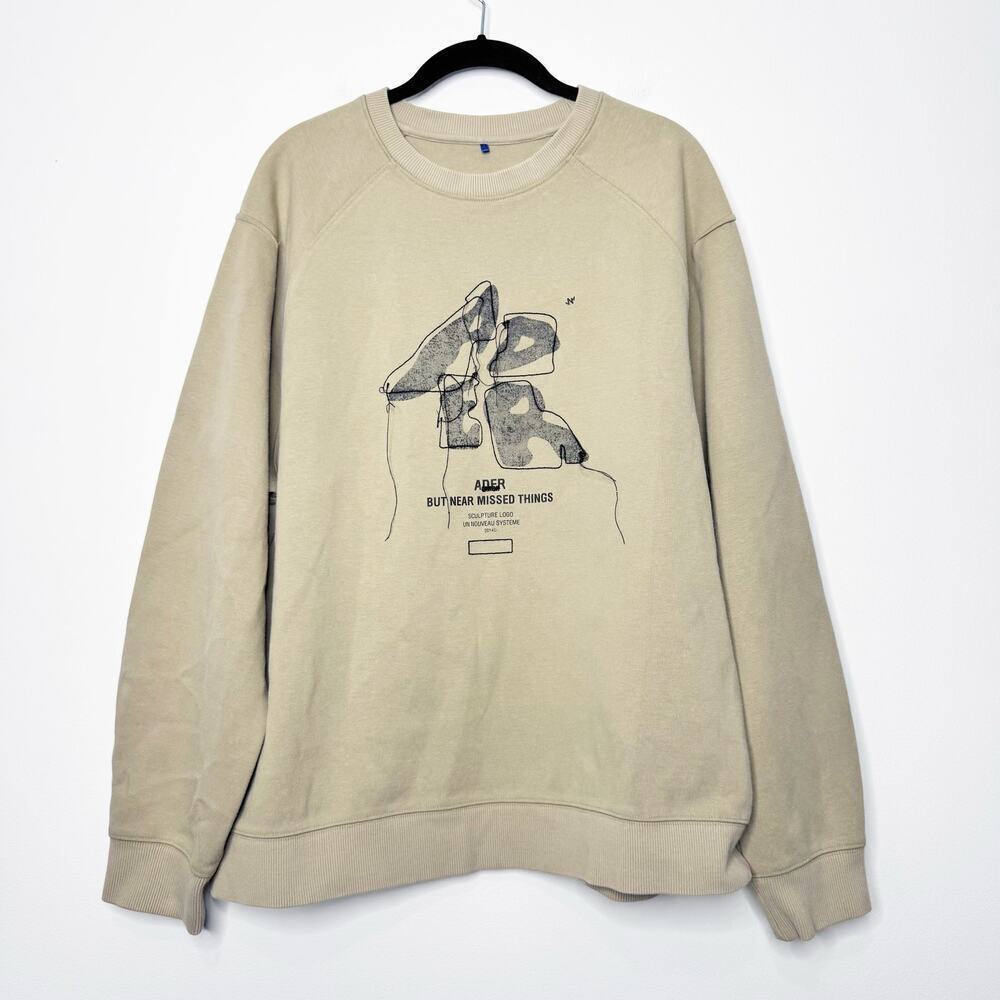 ADER Error Graphic Crewneck Sweatshirt Beige A1 Medium Oversized Streetwear